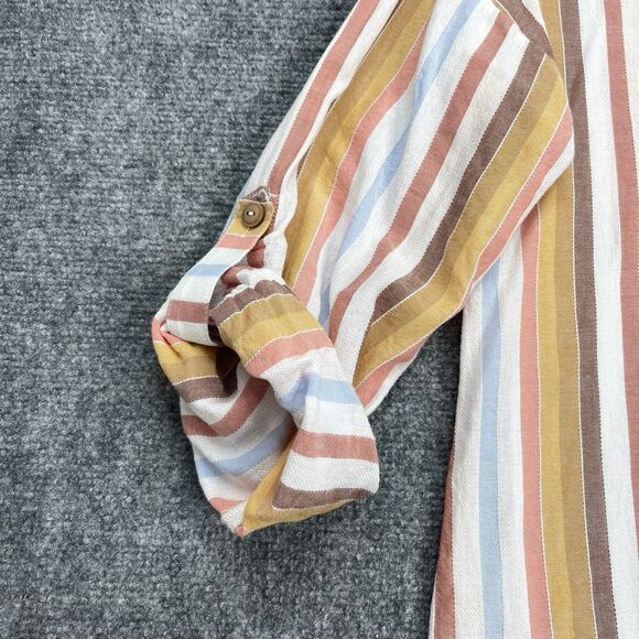 Soft Surroundings Enyo Striped Top Womens Large Roll Tab Sleeve Cotton Tencel - Picture 7 of 12